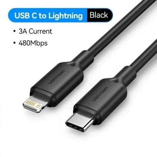 Уценка кабель Vention USB Type-C to Lightning 30W 2m (LAKBH) Black (Повреждена упаковка, 886113) купить в Украине: Киев, Днепр, Харьков, Одесса  | Низкая цена, отзывы, характеристики от TELEMART фото