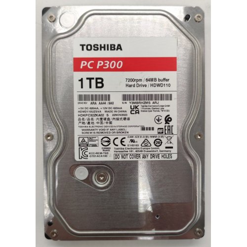 Жорсткий диск Toshiba P300 1TB 64MB 7200RPM 3.5" (HDWD110UZSVA) (Відновлено продавцем, 886115) купити в Україні: Київ, Львів, Хмельницький, Тернопіль, Івано-Франківськ | Перевірка сумісності, низька ціна, відгуки, характеристики від TELEMART фото