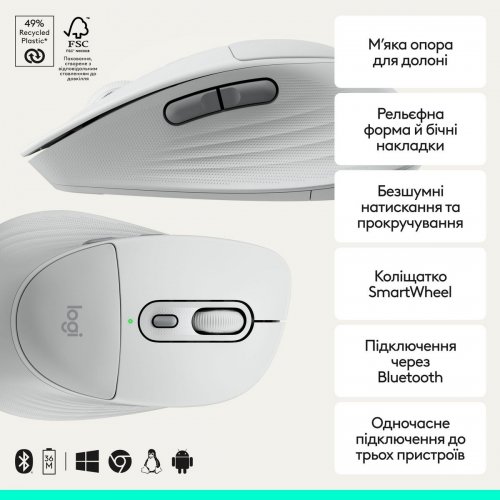 Мышка Logitech Signature Comfort Plus M850 L Wireless (910-007716) Off-White купить в Украине: Киев, Днепр, Харьков, Одесса  | Низкая цена, отзывы, характеристики от TELEMART фото