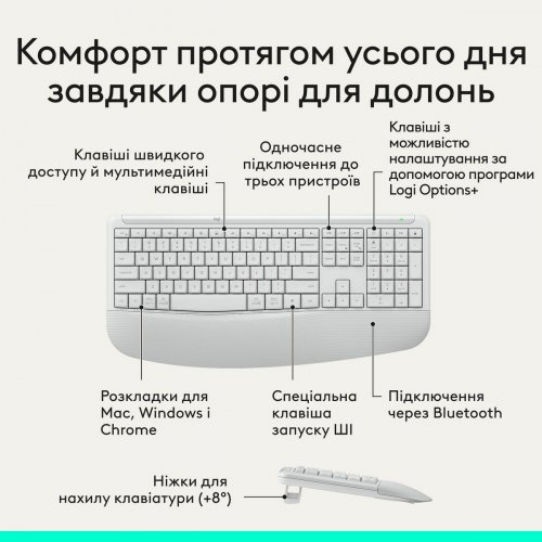 Комплект Logitech Signature Comfort Plus MK880 Combo Wireless (920-014033) Off-White купити в Україні: Київ, Львів, Хмельницький, Тернопіль, Івано-Франківськ | Низька ціна, відгуки, характеристики від TELEMART фото