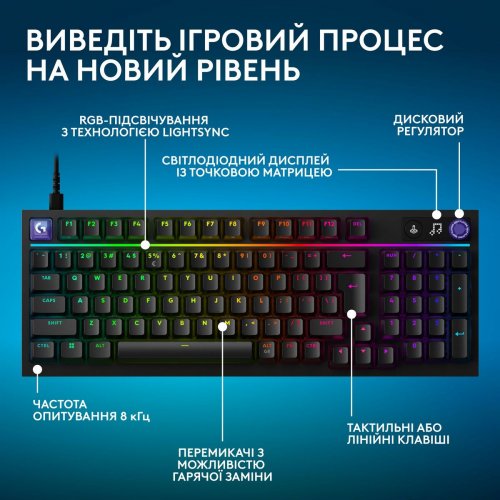 Клавіатура Logitech G316 X 98 RGB Mechanical Tactile (920-014205) Black купити в Україні: Київ, Львів, Хмельницький, Тернопіль, Івано-Франківськ | Низька ціна, відгуки, характеристики від TELEMART фото