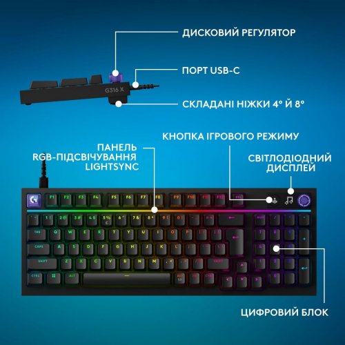Клавіатура Logitech G316 X 98 RGB Mechanical Tactile (920-014205) Black купити в Україні: Київ, Львів, Хмельницький, Тернопіль, Івано-Франківськ | Низька ціна, відгуки, характеристики від TELEMART фото