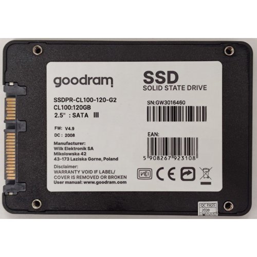 Ssd-диск GoodRAM CL100 Gen.2 3D NAND TLC 120GB 2.5" (SSDPR-CL100-120-G2) (Відновлено продавцем, 886427) купити в Україні: Київ, Львів, Хмельницький, Тернопіль, Івано-Франківськ | Перевірка сумісності, низька ціна, відгуки, характеристики від TELEMART фото