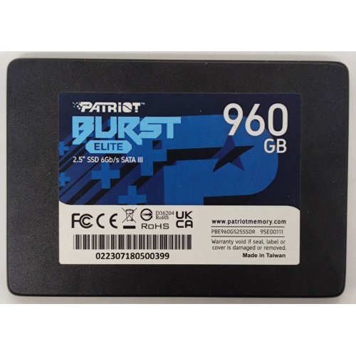 Ssd-диск Patriot Burst Elite 3D NAND TLC 960GB 2.5" (PBE960GS25SSDR) (Відновлено продавцем, 886452) купити в Україні: Київ, Львів, Хмельницький, Тернопіль, Івано-Франківськ | Перевірка сумісності, низька ціна, відгуки, характеристики від TELEMART фото