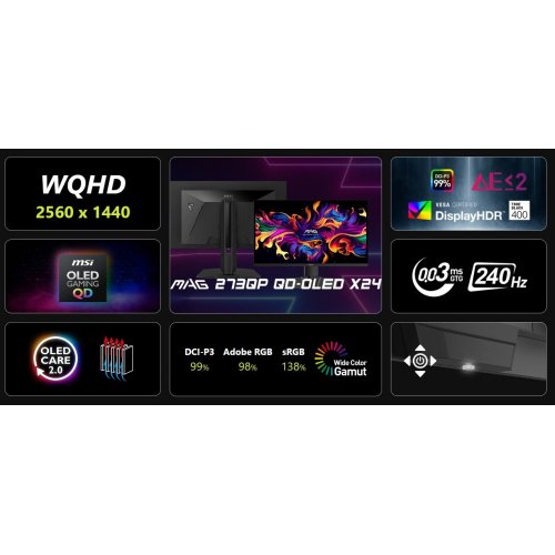 Уценка монитор MSI 26.5" MAG 273QP QD-OLED X24 Black (Следы использования, 886906) купить в Украине: Киев, Днепр, Харьков, Одесса  | Низкая цена, отзывы, характеристики от TELEMART фото