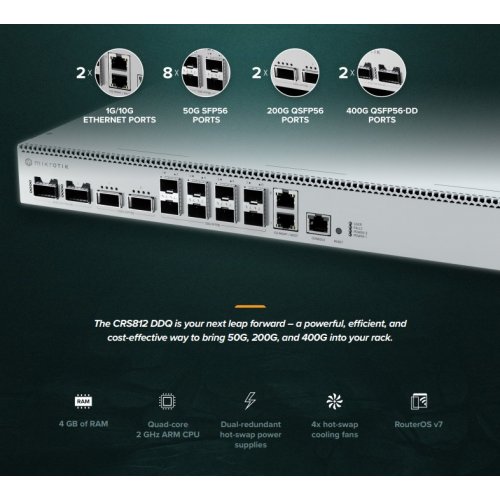 Мережевий комутатор Mikrotik CRS812 DDQ (CRS812-8DS-2DQ-2DDQ-RM) купити в Україні: Київ, Львів, Хмельницький, Тернопіль, Івано-Франківськ | Низька ціна, відгуки, характеристики від TELEMART фото