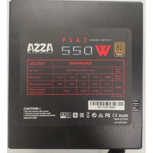 Блок живлення Azza 550W (PSAZ-550W) (Відновлено продавцем, 887261) купити в Україні: Київ, Львів, Хмельницький, Тернопіль, Івано-Франківськ | Перевірка сумісності, низька ціна, відгуки, характеристики від TELEMART фото