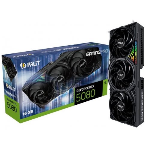 Відеокарта Palit GeForce RTX 5080 GamingPro 16384MB (NE75080019T2-GB2031A) (Відновлено продавцем, 887646) купити в Україні: Київ, Львів, Хмельницький, Тернопіль, Івано-Франківськ | Перевірка сумісності, низька ціна, відгуки, характеристики від TELEMART фото