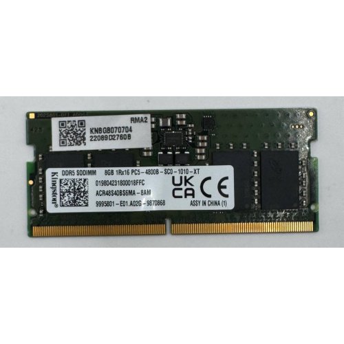 Озп Kingston SODIMM DDR5 8GB 4800Mhz (KN8GB070704-8) (Відновлено продавцем, 887682) купити в Україні: Київ, Львів, Хмельницький, Тернопіль, Івано-Франківськ | Перевірка сумісності, низька ціна, відгуки, характеристики від TELEMART фото