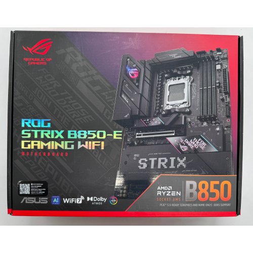 Материнська плата Asus ROG STRIX B850-E GAMING WIFI (sAM5, AMD B850) (Відновлено продавцем, 888070) купити в Україні: Київ, Львів, Хмельницький, Тернопіль, Івано-Франківськ | Перевірка сумісності, низька ціна, відгуки, характеристики від TELEMART фото