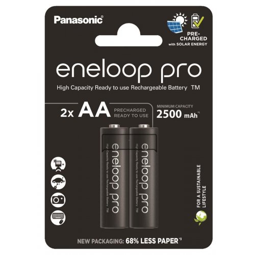 Аккумулятор Panasonic Eneloop Pro AA 2500 mAh NI-MH 2 шт. (BK-3HCDE/2CP) купить в Украине: Киев, Днепр, Харьков, Одесса  | Низкая цена, отзывы, характеристики от TELEMART фото