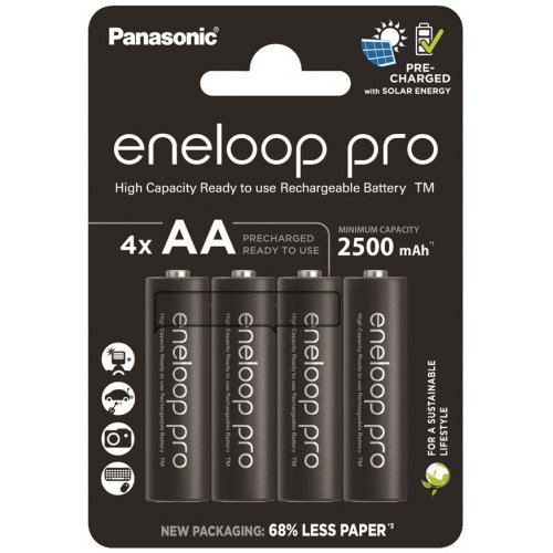 Аккумулятор Panasonic Eneloop Pro AA 2500 mAh NI-MH 4 шт. (BK-3HCDE/4CP) купить в Украине: Киев, Днепр, Харьков, Одесса  | Низкая цена, отзывы, характеристики от TELEMART фото