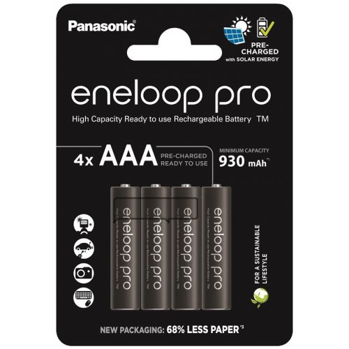 Аккумулятор Panasonic Eneloop Pro AAA 930 mAh NI-MH 4 шт. (BK-4HCDE/4CP) купить в Украине: Киев, Днепр, Харьков, Одесса  | Низкая цена, отзывы, характеристики от TELEMART фото