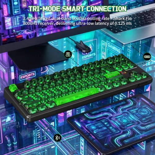 Клавіатура Attack Shark X87 Ultra RGB Meg Shark Switches Wireless (AS-6979033730229-SJ) Shadow Jade купити в Україні: Київ, Львів, Хмельницький, Тернопіль, Івано-Франківськ | Низька ціна, відгуки, характеристики від TELEMART фото