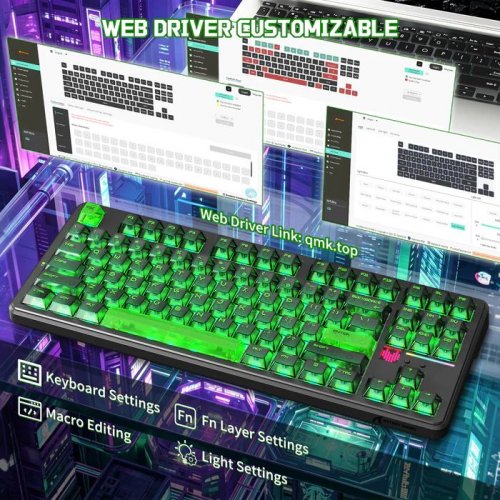 Клавіатура Attack Shark X87 Ultra RGB Meg Shark Switches Wireless (AS-6979033730229-SJ) Shadow Jade купити в Україні: Київ, Львів, Хмельницький, Тернопіль, Івано-Франківськ | Низька ціна, відгуки, характеристики від TELEMART фото
