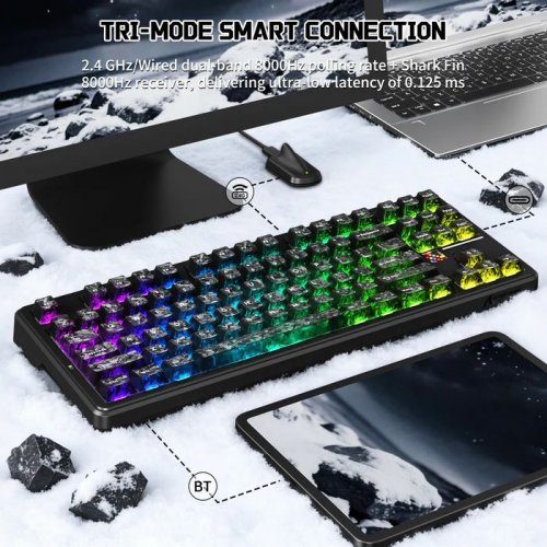 Клавіатура Attack Shark X87 Ultra RGB Meg Shark Switches Wireless (AS-6979033730243-FC) Forged Carbon купити в Україні: Київ, Львів, Хмельницький, Тернопіль, Івано-Франківськ | Низька ціна, відгуки, характеристики від TELEMART фото