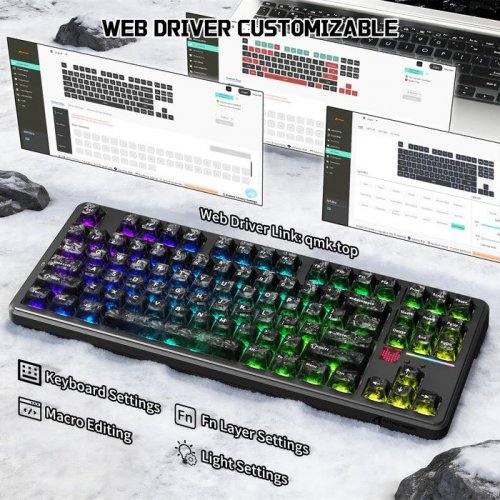 Клавіатура Attack Shark X87 Ultra RGB Meg Shark Switches Wireless (AS-6979033730243-FC) Forged Carbon купити в Україні: Київ, Львів, Хмельницький, Тернопіль, Івано-Франківськ | Низька ціна, відгуки, характеристики від TELEMART фото