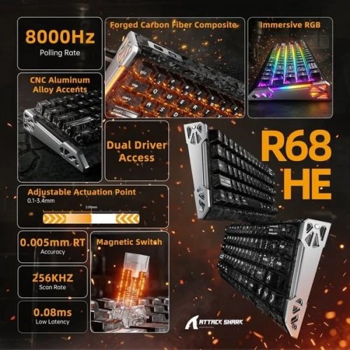 Клавиатура Attack Shark R68 RGB HE Magnetic Meg Shark Switches (AS-6979033730298) Black купить в Украине | Telemart фото