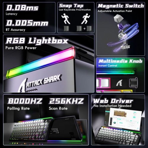 Клавіатура Attack Shark R85 RGB HE Magnetic Purple Mandrel Switches (AS-6972792472553-MN) Moon Night купити в Україні: Київ, Львів, Хмельницький, Тернопіль, Івано-Франківськ | Низька ціна, відгуки, характеристики від TELEMART фото