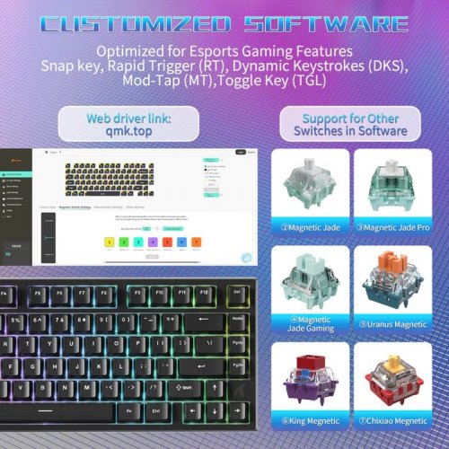 Клавіатура Attack Shark R82 RGB HE Magnetic Switches (AS-6979033730212-MN) Moon Night купити в Україні: Київ, Львів, Хмельницький, Тернопіль, Івано-Франківськ | Низька ціна, відгуки, характеристики від TELEMART фото