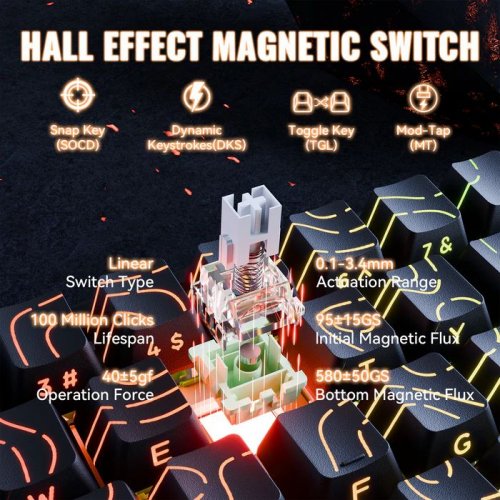 Клавіатура Attack Shark X68 RGB MAX HE Magnetic Linear Switches (AS-6972792470740-BCL) Black Contour Line купити в Україні: Київ, Львів, Хмельницький, Тернопіль, Івано-Франківськ | Низька ціна, відгуки, характеристики від TELEMART фото