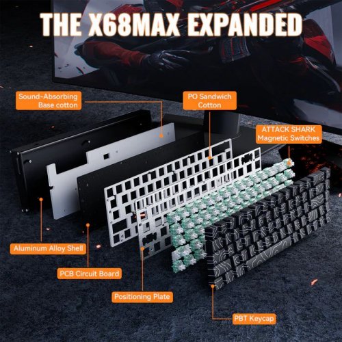Клавіатура Attack Shark X68 RGB MAX HE Magnetic Linear Switches (AS-6972792470740-BCL) Black Contour Line купити в Україні: Київ, Львів, Хмельницький, Тернопіль, Івано-Франківськ | Низька ціна, відгуки, характеристики від TELEMART фото
