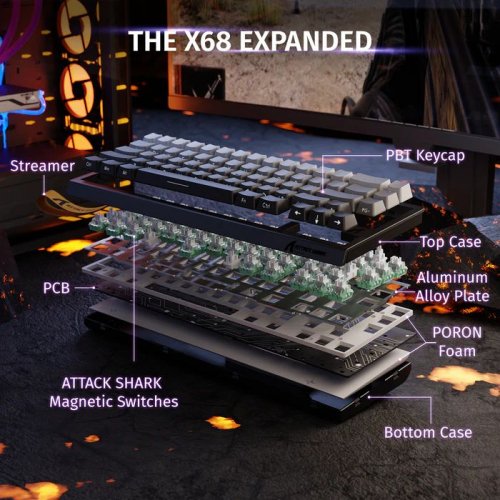 Клавіатура Attack Shark X68 RGB HE Magnetic Linear Switches (AS-6972792471037-MN) Moon Night купити в Україні: Київ, Львів, Хмельницький, Тернопіль, Івано-Франківськ | Низька ціна, відгуки, характеристики від TELEMART фото