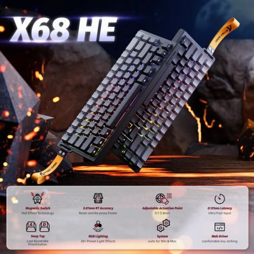 Клавіатура Attack Shark X68 RGB HE Magnetic Linear Switches (AS-6972792471037-MN) Moon Night купити в Україні: Київ, Львів, Хмельницький, Тернопіль, Івано-Франківськ | Низька ціна, відгуки, характеристики від TELEMART фото