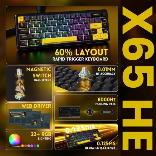 Клавіатура Attack Shark X65 RGB HE Magnetic Switch (AS-6972792470535-SB-UA) Starry Black купити в Україні: Київ, Львів, Хмельницький, Тернопіль, Івано-Франківськ | Низька ціна, відгуки, характеристики від TELEMART фото
