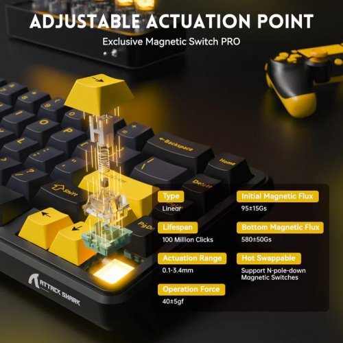 Клавіатура Attack Shark X65 RGB HE Magnetic Switch (AS-6972792470535-SB-UA) Starry Black купити в Україні: Київ, Львів, Хмельницький, Тернопіль, Івано-Франківськ | Низька ціна, відгуки, характеристики від TELEMART фото