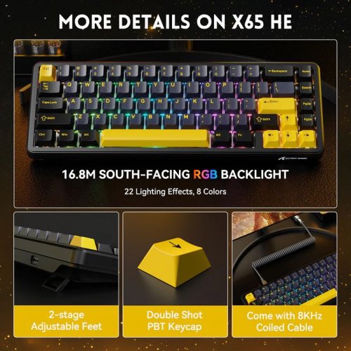 Клавіатура Attack Shark X65 RGB HE Magnetic Switch (AS-6972792470535-SB-UA) Starry Black купити в Україні: Київ, Львів, Хмельницький, Тернопіль, Івано-Франківськ | Низька ціна, відгуки, характеристики від TELEMART фото
