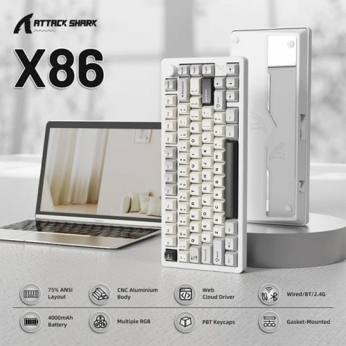 Клавіатура Attack Shark X86 RGB Custom Matcha Switch Wireless (AS-6972792470450-SW-UA) Starry White купити в Україні: Київ, Львів, Хмельницький, Тернопіль, Івано-Франківськ | Низька ціна, відгуки, характеристики від TELEMART фото