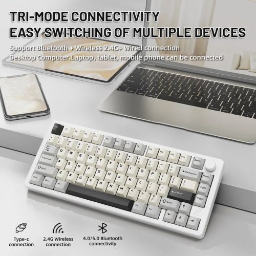 Клавіатура Attack Shark X86 RGB Custom Matcha Switch Wireless (AS-6972792470450-SW-UA) Starry White купити в Україні: Київ, Львів, Хмельницький, Тернопіль, Івано-Франківськ | Низька ціна, відгуки, характеристики від TELEMART фото