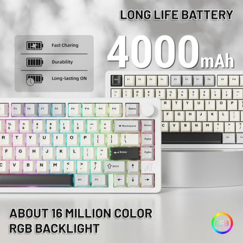 Клавіатура Attack Shark X86 RGB Custom Matcha Switch Wireless (AS-6972792470450-SW-UA) Starry White купити в Україні: Київ, Львів, Хмельницький, Тернопіль, Івано-Франківськ | Низька ціна, відгуки, характеристики від TELEMART фото