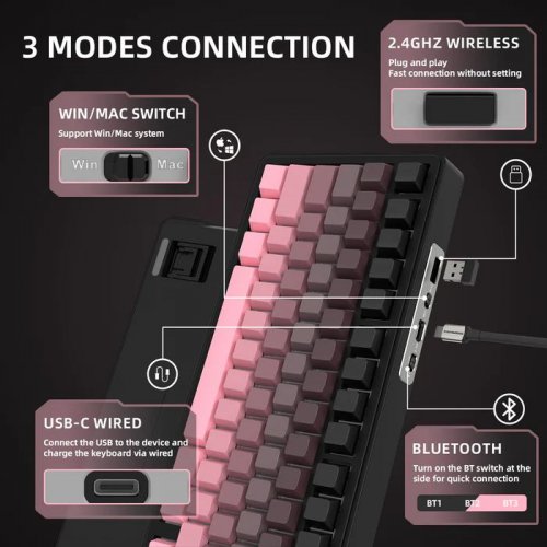 Клавіатура Attack Shark X85 RGB Linear White Jade Switch Wireless (AS-6972792471587-GP) Gradient Pink купити в Україні: Київ, Львів, Хмельницький, Тернопіль, Івано-Франківськ | Низька ціна, відгуки, характеристики від TELEMART фото