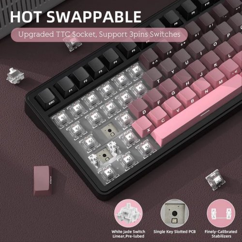 Клавіатура Attack Shark X85 RGB Linear White Jade Switch Wireless (AS-6972792471587-GP) Gradient Pink купити в Україні: Київ, Львів, Хмельницький, Тернопіль, Івано-Франківськ | Низька ціна, відгуки, характеристики від TELEMART фото