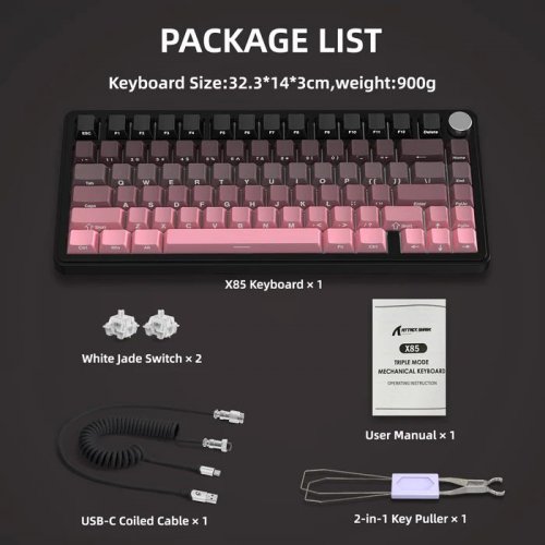 Клавіатура Attack Shark X85 RGB Linear White Jade Switch Wireless (AS-6972792471587-GP) Gradient Pink купити в Україні: Київ, Львів, Хмельницький, Тернопіль, Івано-Франківськ | Низька ціна, відгуки, характеристики від TELEMART фото