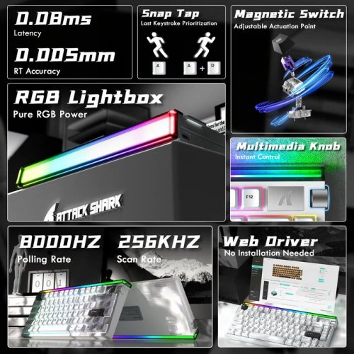Клавіатура Attack Shark R85 RGB HE Magnetic Purple Mandrel Switches (AS-6972792472522-SW-UA) Starry White купити в Україні: Київ, Львів, Хмельницький, Тернопіль, Івано-Франківськ | Низька ціна, відгуки, характеристики від TELEMART фото