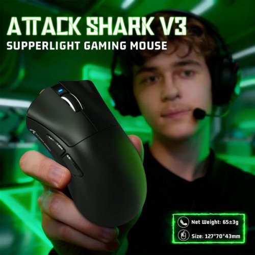 Миша Attack Shark V3 Wireless (AS-6972792472614-B) Black купити в Україні: Київ, Львів, Хмельницький, Тернопіль, Івано-Франківськ | Низька ціна, відгуки, характеристики від TELEMART фото