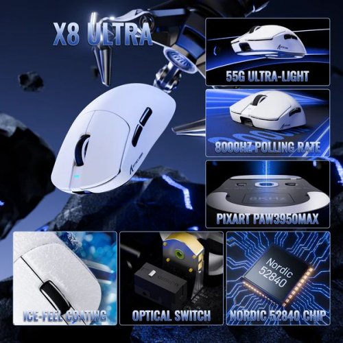 Миша Attack Shark X8 Ultimate Wireless (AS-6979033730090-W) White купити в Україні: Київ, Львів, Хмельницький, Тернопіль, Івано-Франківськ | Низька ціна, відгуки, характеристики від TELEMART фото