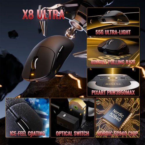 Миша Attack Shark X8 Ultimate Wireless (AS-6979033730106-B) Black купити в Україні: Київ, Львів, Хмельницький, Тернопіль, Івано-Франківськ | Низька ціна, відгуки, характеристики від TELEMART фото