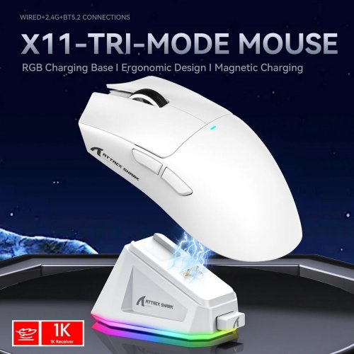 Миша Attack Shark X11 Wireless (AS-6972792471174-W) White купити в Україні: Київ, Львів, Хмельницький, Тернопіль, Івано-Франківськ | Низька ціна, відгуки, характеристики від TELEMART фото