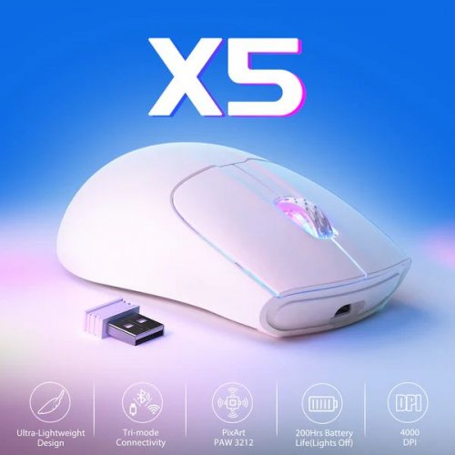 Миша Attack Shark X5 Wireless (AS-6972792471013-W) White купити в Україні: Київ, Львів, Хмельницький, Тернопіль, Івано-Франківськ | Низька ціна, відгуки, характеристики від TELEMART фото