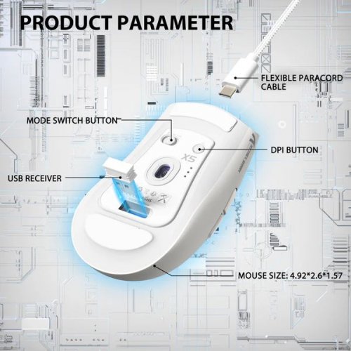 Миша Attack Shark X5 Wireless (AS-6972792471013-W) White купити в Україні: Київ, Львів, Хмельницький, Тернопіль, Івано-Франківськ | Низька ціна, відгуки, характеристики від TELEMART фото