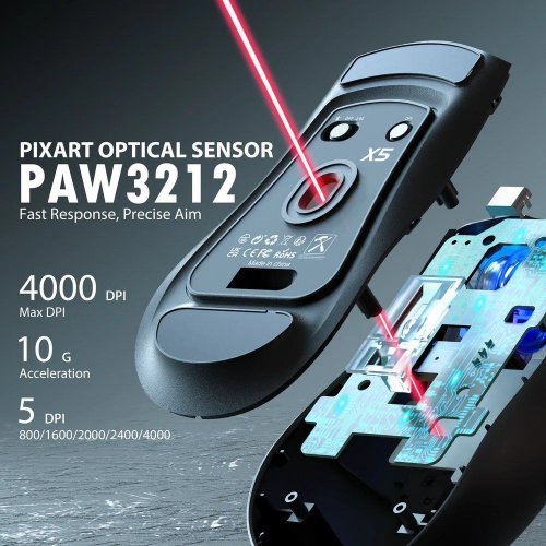 Миша Attack Shark X5 Wireless (AS-6972792471013-B) Black купити в Україні: Київ, Львів, Хмельницький, Тернопіль, Івано-Франківськ | Низька ціна, відгуки, характеристики від TELEMART фото