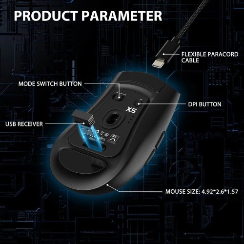 Миша Attack Shark X5 Wireless (AS-6972792471013-B) Black купити в Україні: Київ, Львів, Хмельницький, Тернопіль, Івано-Франківськ | Низька ціна, відгуки, характеристики від TELEMART фото