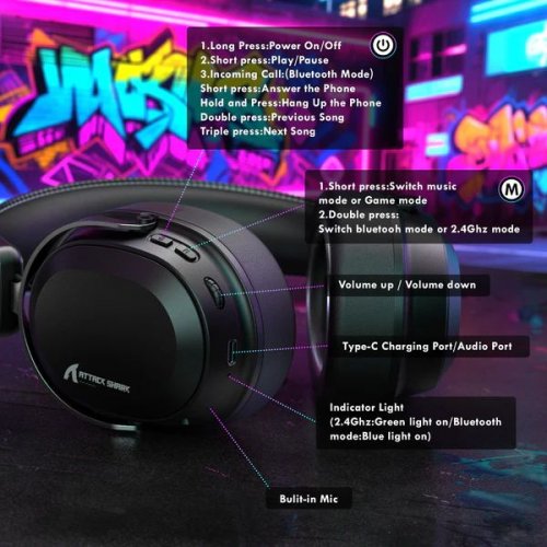 Наушники Attack Shark L30 Pro Wireless (AS-6979033730205-B) Black купить в Украине: Киев, Днепр, Харьков, Одесса  | Низкая цена, отзывы, характеристики от TELEMART фото