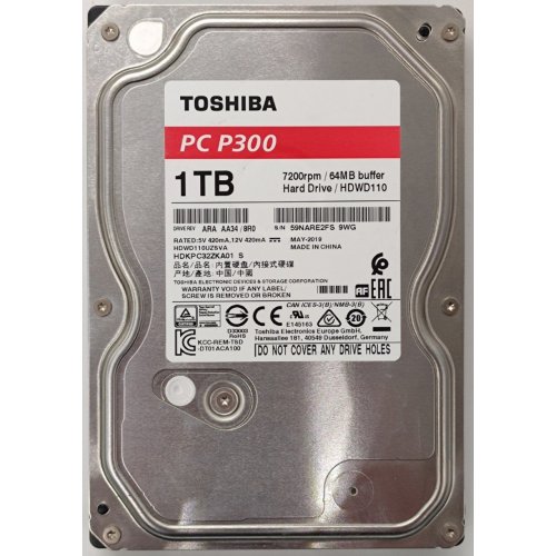 Жорсткий диск Toshiba P300 1TB 64MB 7200RPM 3.5" (HDWD110UZSVA) (Відновлено продавцем, 888449) купити в Україні: Київ, Львів, Хмельницький, Тернопіль, Івано-Франківськ | Перевірка сумісності, низька ціна, відгуки, характеристики від TELEMART фото