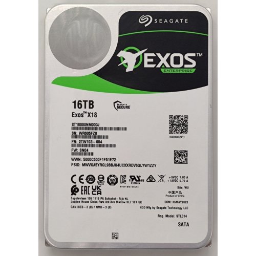 Жорсткий диск Seagate Exos X18 512E/4kn 16TB 3.5" (ST16000NM000J) (Відновлено продавцем, 888452) купити в Україні: Київ, Львів, Хмельницький, Тернопіль, Івано-Франківськ | Перевірка сумісності, низька ціна, відгуки, характеристики від TELEMART фото