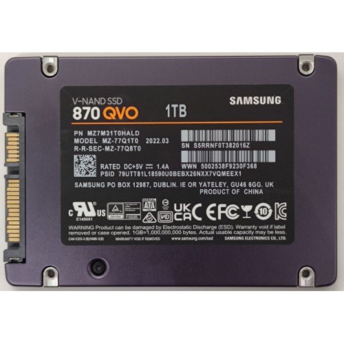 Ssd-диск Samsung 870 QVO V-NAND MLC 1TB 2.5" (MZ-77Q1T0BW) (Восстановлено продавцом, 888463) купить в Украине: Киев, Днепр, Харьков, Одесса  | Проверка совместимости, низкая цена, отзывы, характеристики от TELEMART фото
